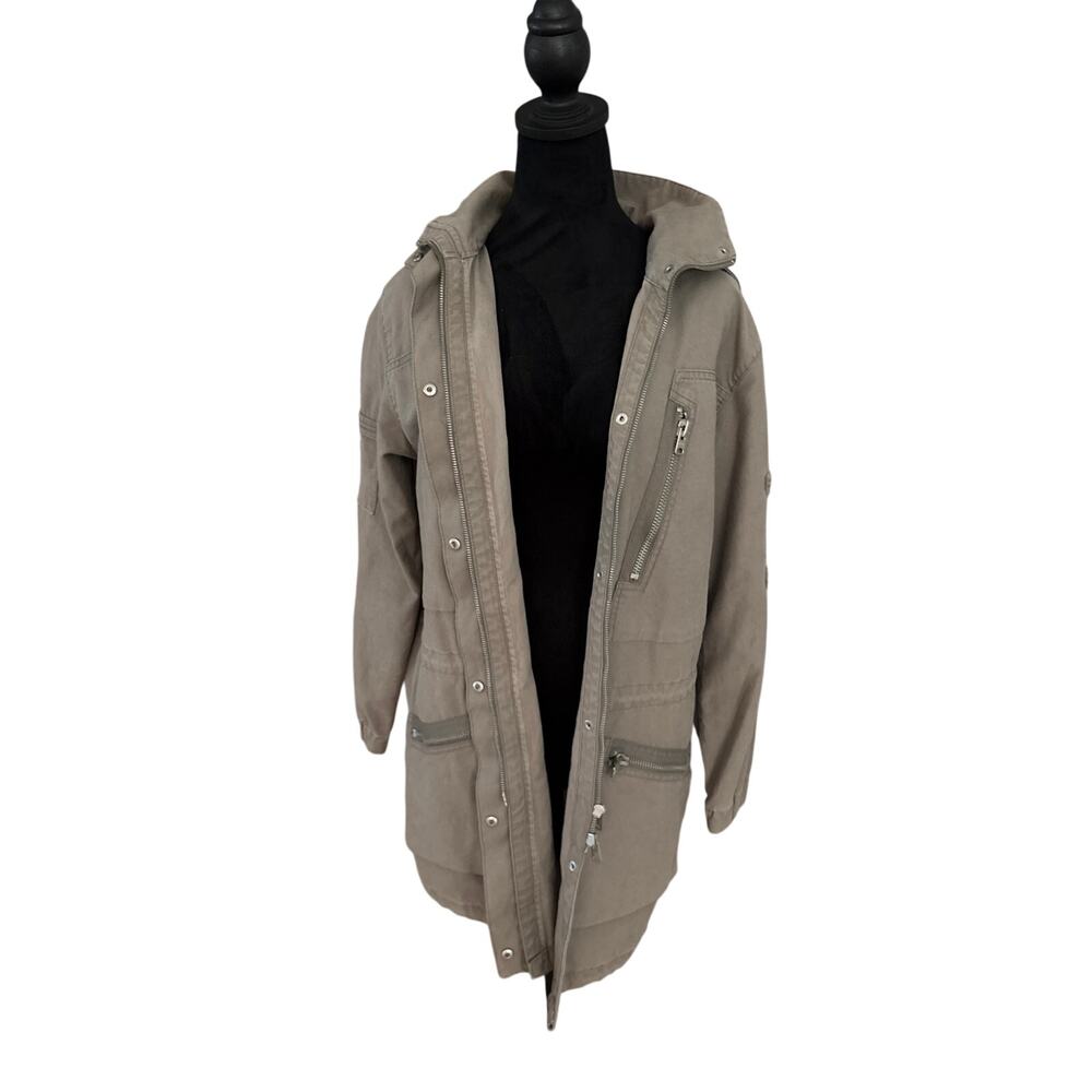AllSaints Skyler Parka Beige Hooded Utility Jacket Women's XS Cotton Drawstring